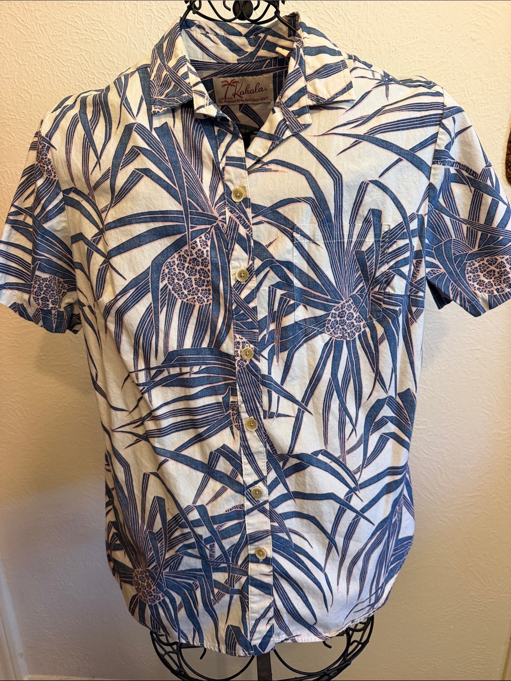 🌴🌴🌴BOGOHO🌴🌴🌴Kahala Blue Palm-Print Short Sleeve Camp Shirt-Large